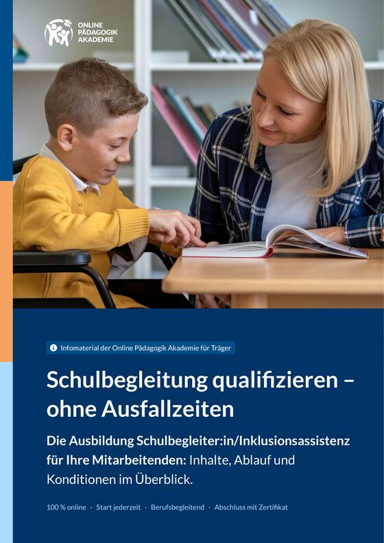 Titelseite des Infomaterials für Träger zur Schulbegleiter-Ausbildung